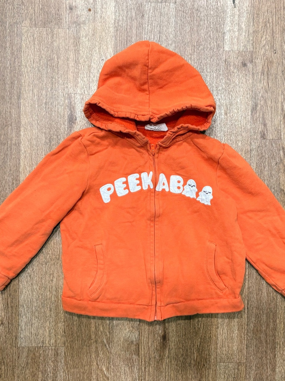 Orange Hooded Zip-Up Sweatshirt with Peekabo Lettering